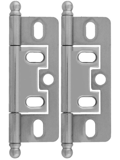 Pair of Solid Brass 2 1/2 inch Non-Mortise Ball-Tip Cabinet Hinges in Polished Nickel.